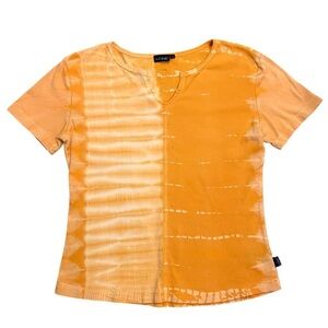 KÜHL Women’s Split Neck Short Sleeve Top Orange White 100% Cotton